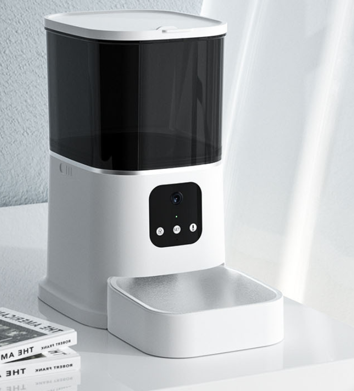 Vit automatisk foderautomat med rostfri skål