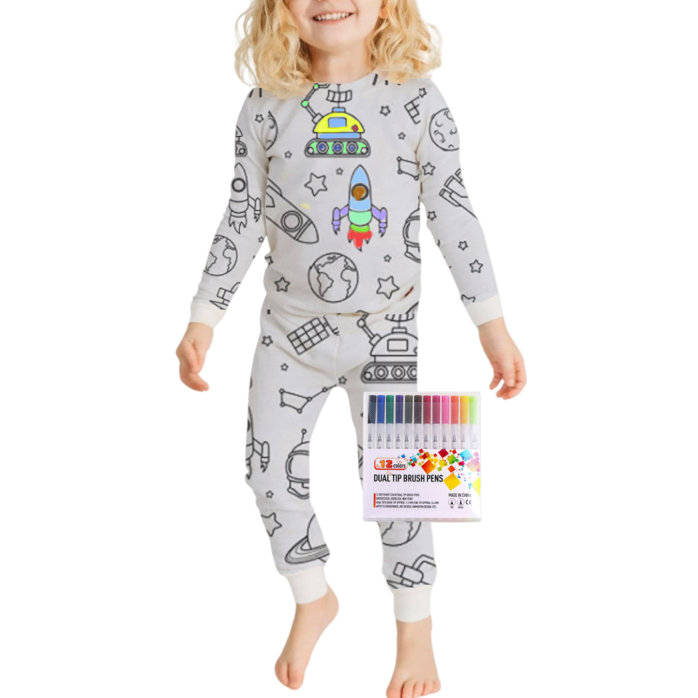 Barn Färg-i-bomull Pyjamas Set
