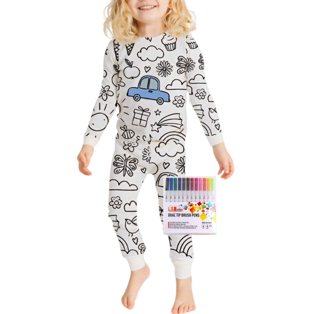 Barn Färg-i-bomull Pyjamas Set