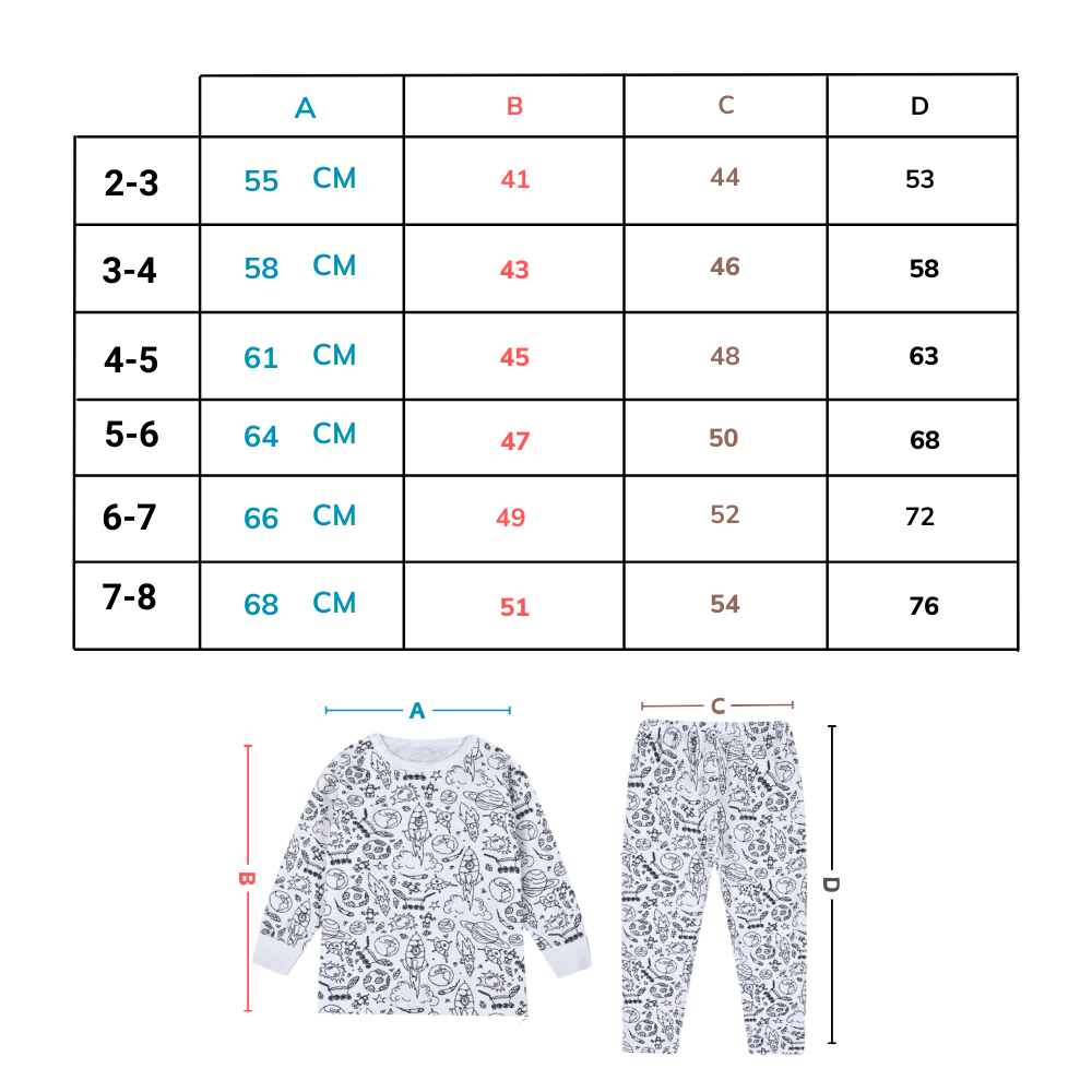 Barn Färg-i-bomull Pyjamas Set