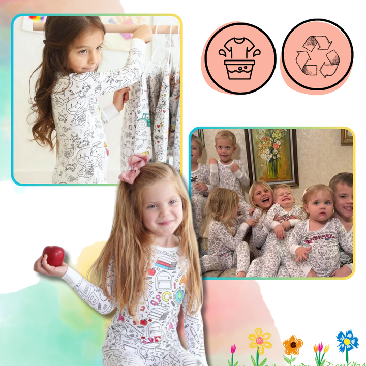 Barn Färg-i-bomull Pyjamas Set