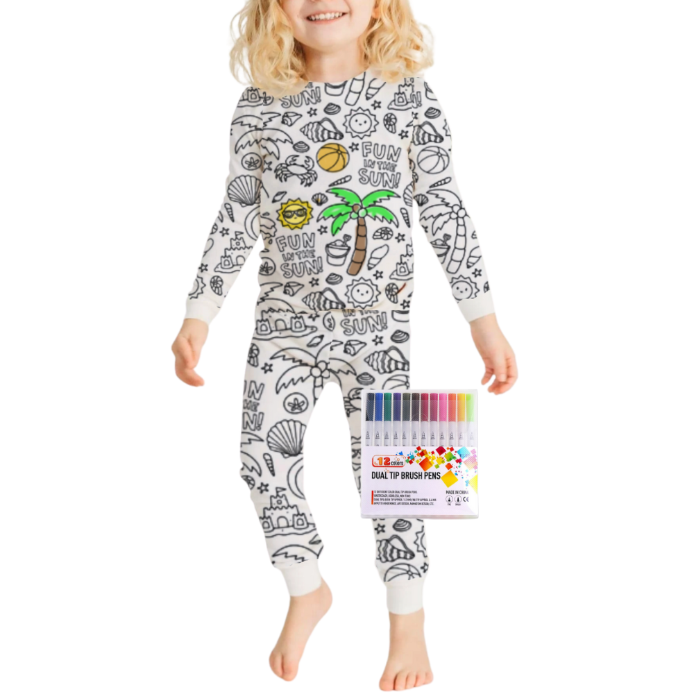 Barn Färg-i-bomull Pyjamas Set