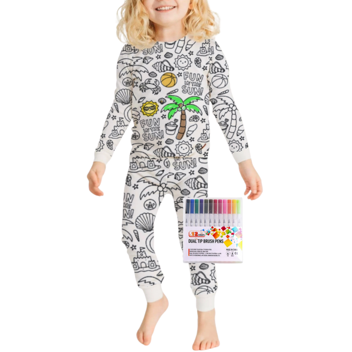 Barn Färg-i-bomull Pyjamas Set