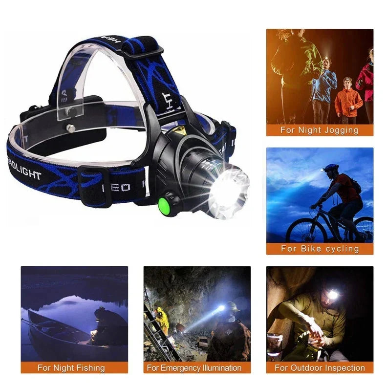 Kraftvolle Wasserfeste LED Stirnlampe mit Zoom &amp; Wiederaufladbarem Akku für Outdoor-Aktivitäten