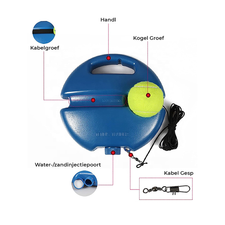 Carvallo Tennis Trainer | Självträning utan partner | Elastisk sladd 4 m | Mobil träningshjälp