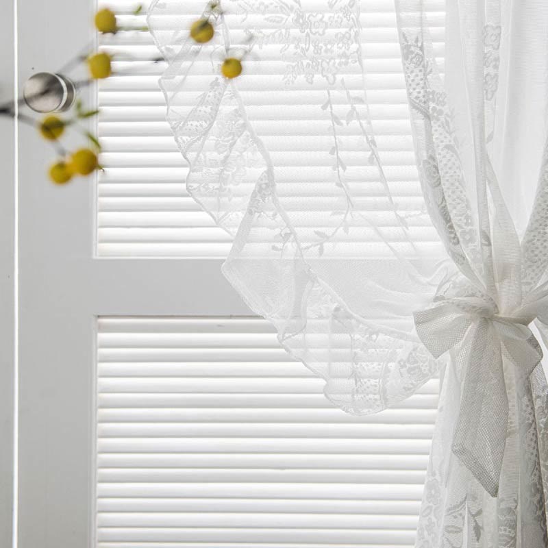 Ruffle Lace Gardin Hål-Ut Transparenta Gardiner