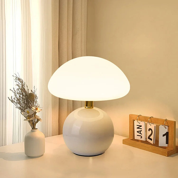 Bordslampa kräm keramik LED svampdesign