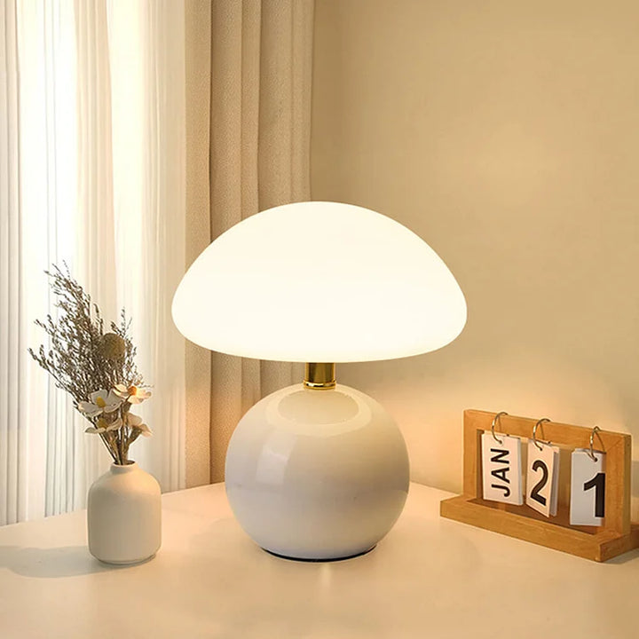 Bordslampa kräm keramik LED svampdesign