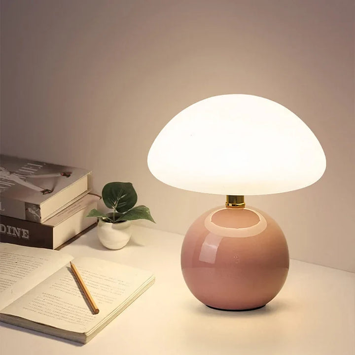 Bordslampa kräm keramik LED svampdesign