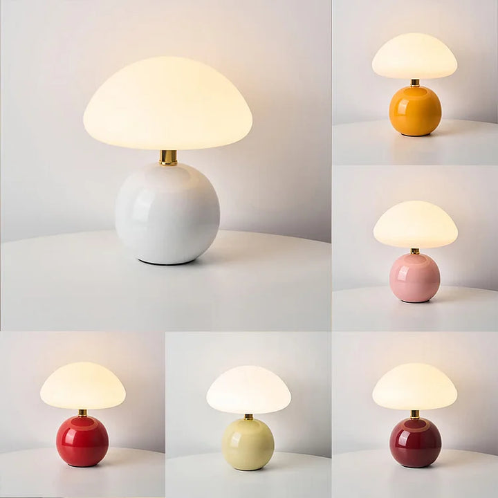 Bordslampa kräm keramik LED svampdesign