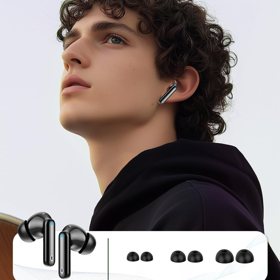 Trådlösa Bluetooth hörlurar med brusreducering öronsnäckor