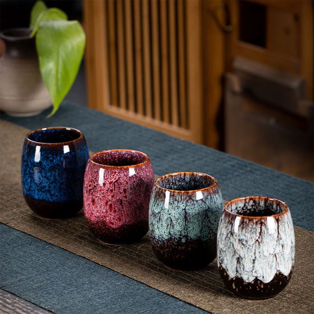 Marmor Keramisk Kaffe Mugg | 10oz med Guldhandtag | Elegant Virveldesign