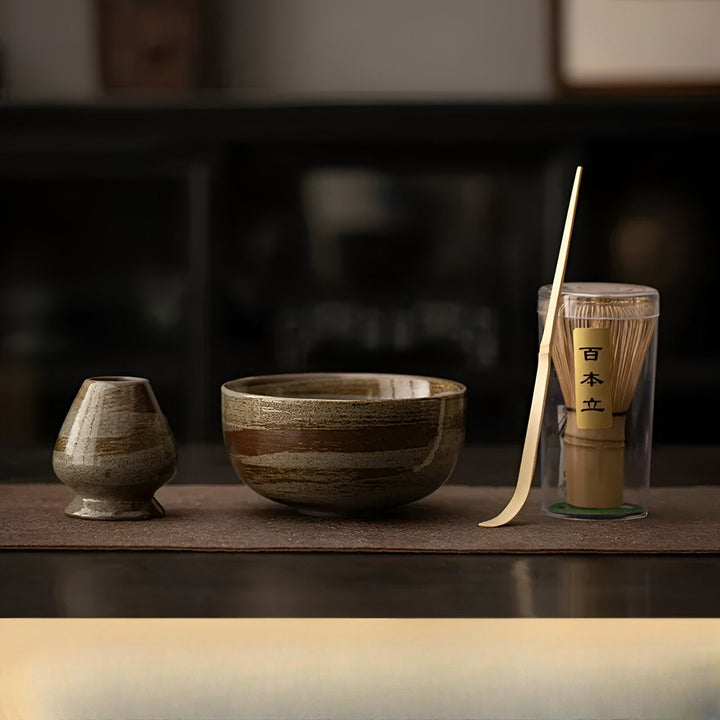 Matcha Te-set – 4-delar med bambuvisp | För traditionell teceremoni