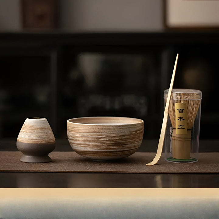 Matcha Te-set – 4-delar med bambuvisp | För traditionell teceremoni