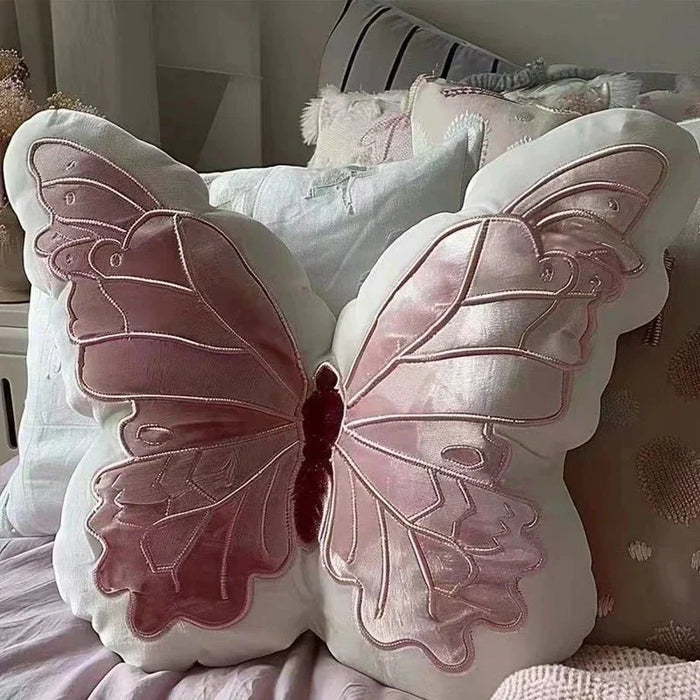 Rosa Plysch Fjäril Kudde Pad för Soffa och Sovrum