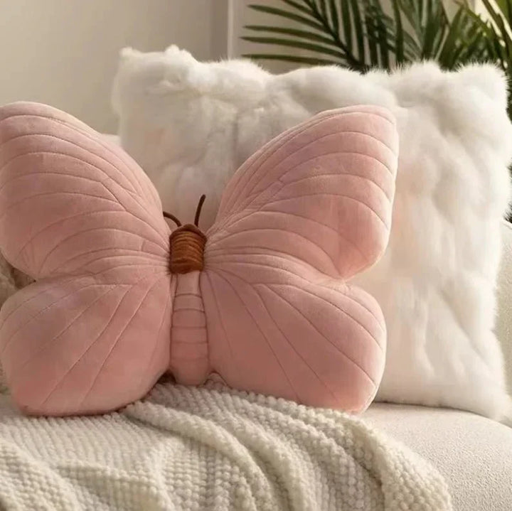 Rosa Plysch Fjäril Kudde Pad för Soffa och Sovrum