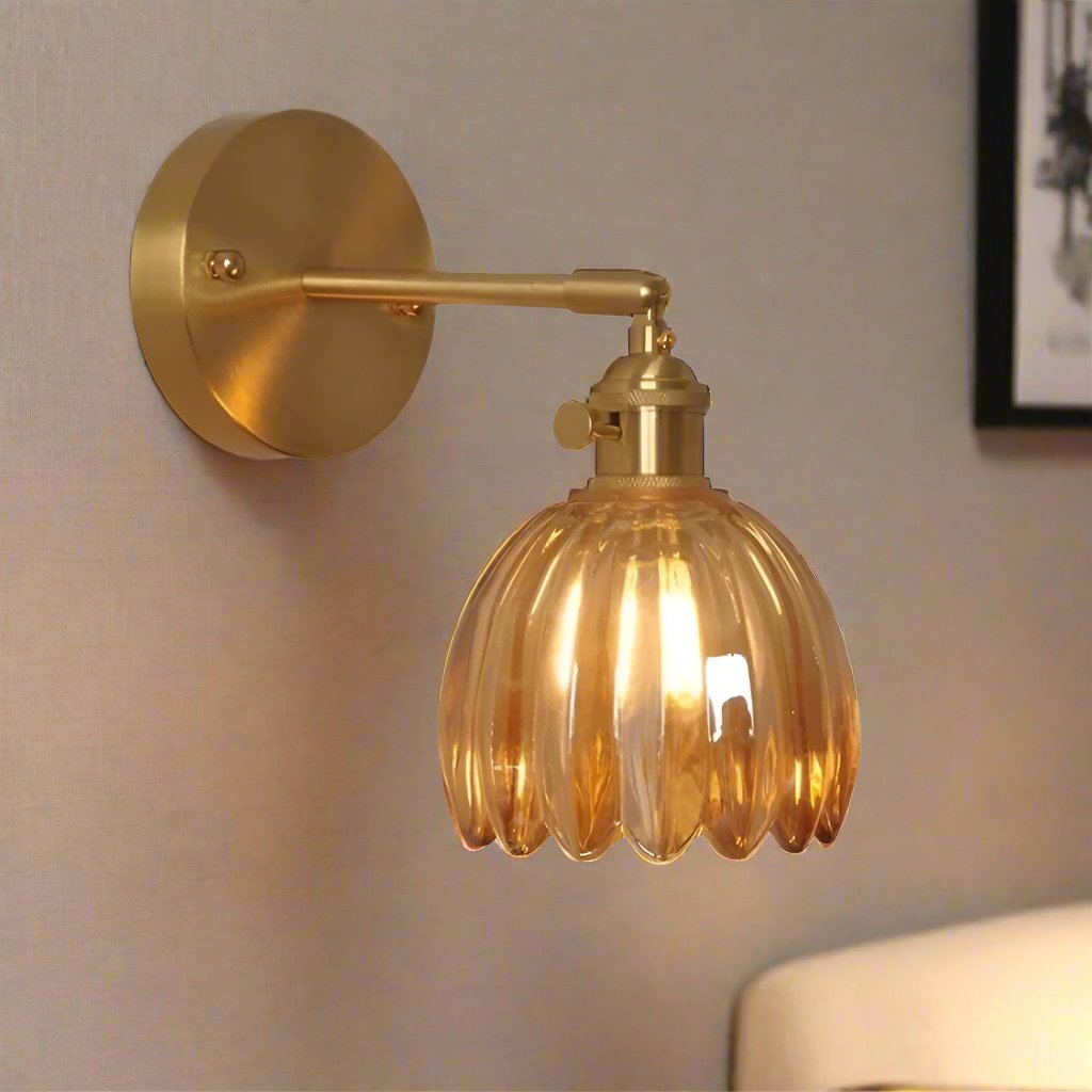 Vägglampa Vintage Glas Mässing Sconces