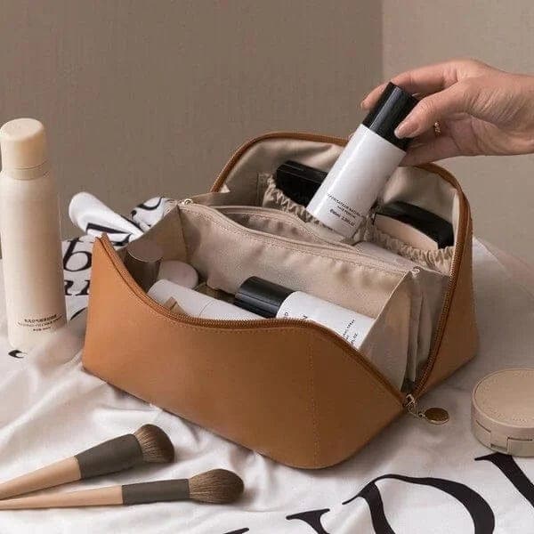 Carvallo Make-up väska med stor öppning | Vattentålig &amp; Justerbara fack | 26x11x15 cm | För resor &amp; vardag