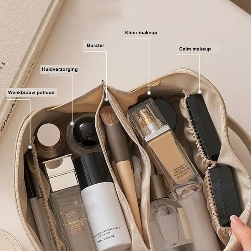 Carvallo Make-up väska med stor öppning | Vattentålig &amp; Justerbara fack | 26x11x15 cm | För resor &amp; vardag
