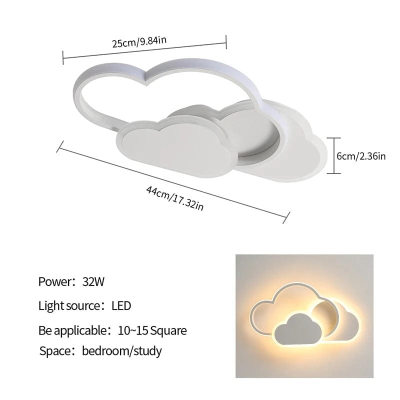 Dimmbar LED Taklampa – Moln Design – Justerbar Färgtemperatur - 32W - Fjärrkontroll - Ideal för Barnrum