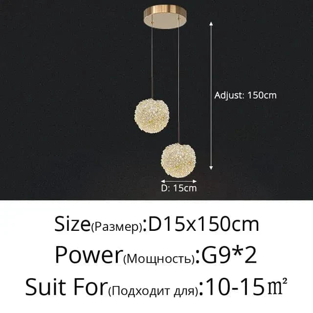 Elegant Kristallkrona Lampa för Sovrum och Bar – Modern Rund Boll Design med Justerbar Upphängningskabel