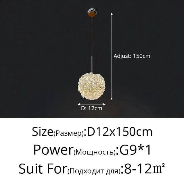 Elegant Kristallkrona Lampa för Sovrum och Bar – Modern Rund Boll Design med Justerbar Upphängningskabel