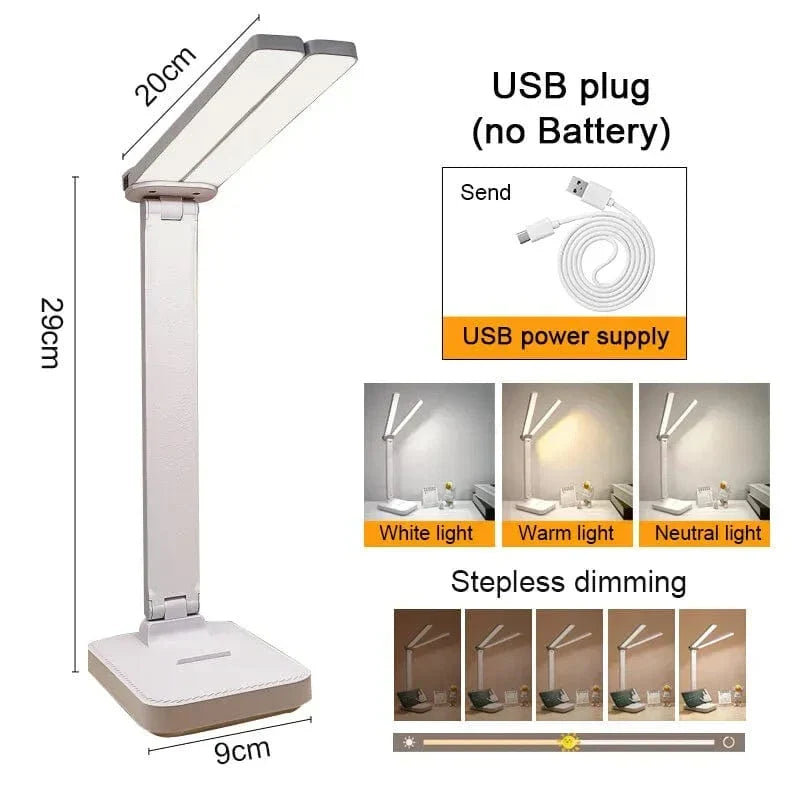 LED Skrivbordslampa - Trådlös - USB Uppladdningsbar - Dimbar - Fällbar Design - Ögonskydd - Finns i Flera Färger