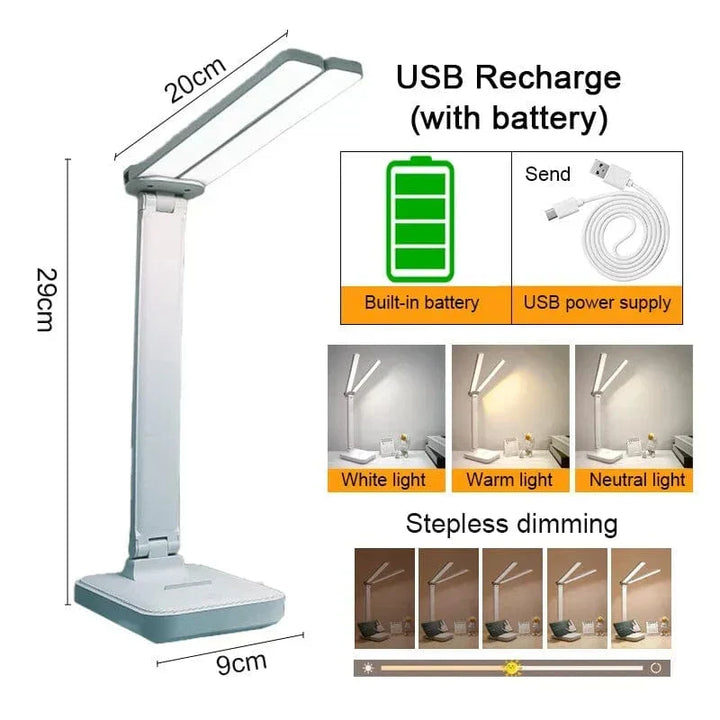LED Skrivbordslampa - Trådlös - USB Uppladdningsbar - Dimbar - Fällbar Design - Ögonskydd - Finns i Flera Färger