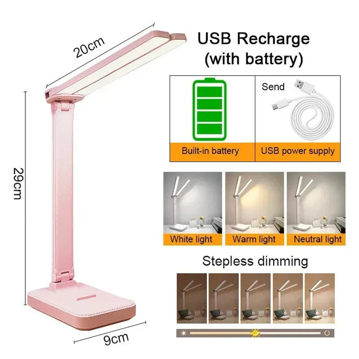 LED Skrivbordslampa - Trådlös - USB Uppladdningsbar - Dimbar - Fällbar Design - Ögonskydd - Finns i Flera Färger