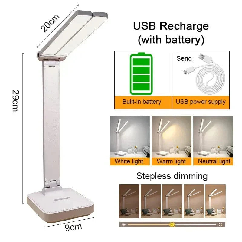LED Skrivbordslampa - Trådlös - USB Uppladdningsbar - Dimbar - Fällbar Design - Ögonskydd - Finns i Flera Färger