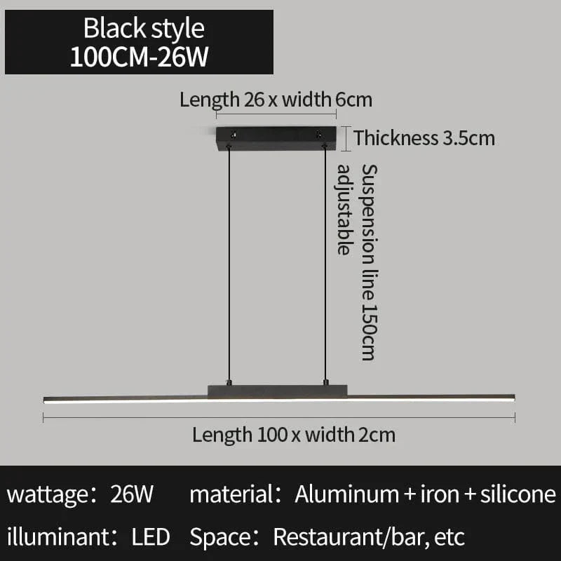 Modern svart taklampa med justerbar höjd – minimalistisk design - aluminium och silikon - perfekt för kök och matsal