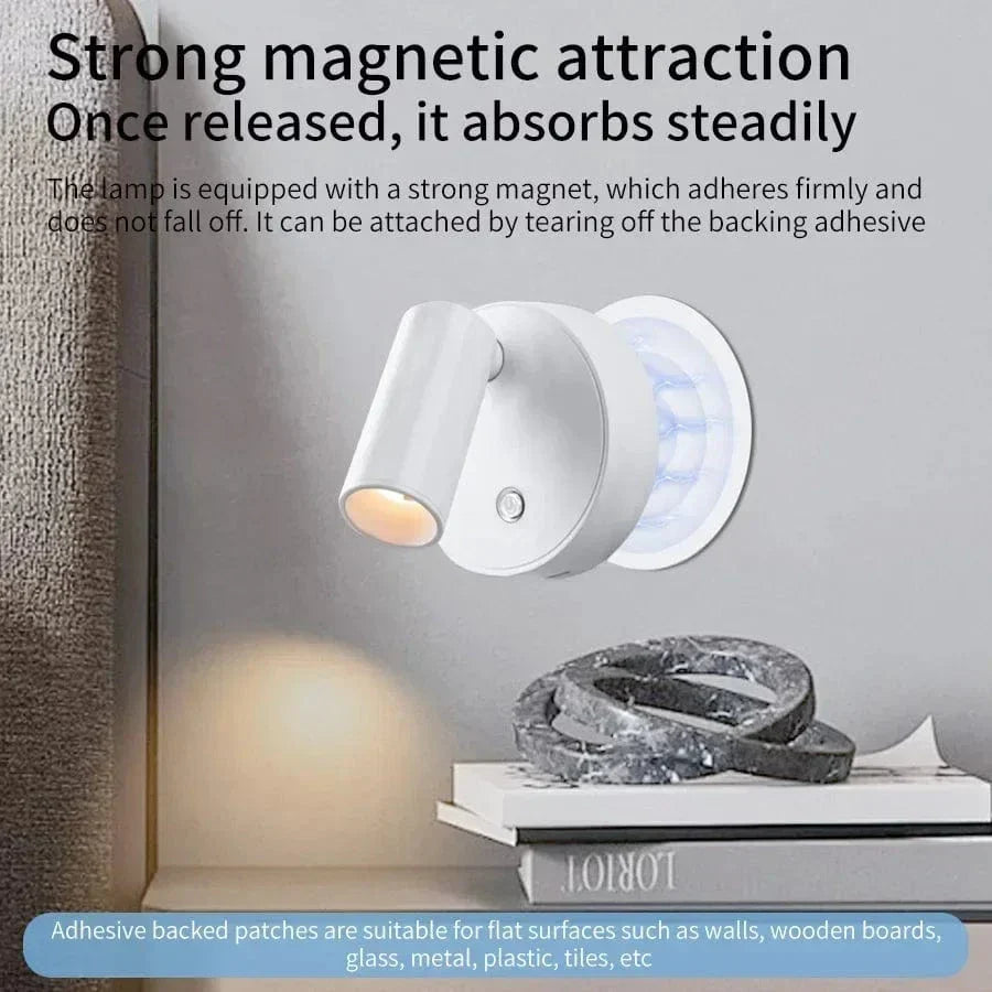 Uppladdningsbar LED-vägglampa med magnetfäste – Beröringskontroll – 360° rotation – Tre-färgjustering – Kompakt design