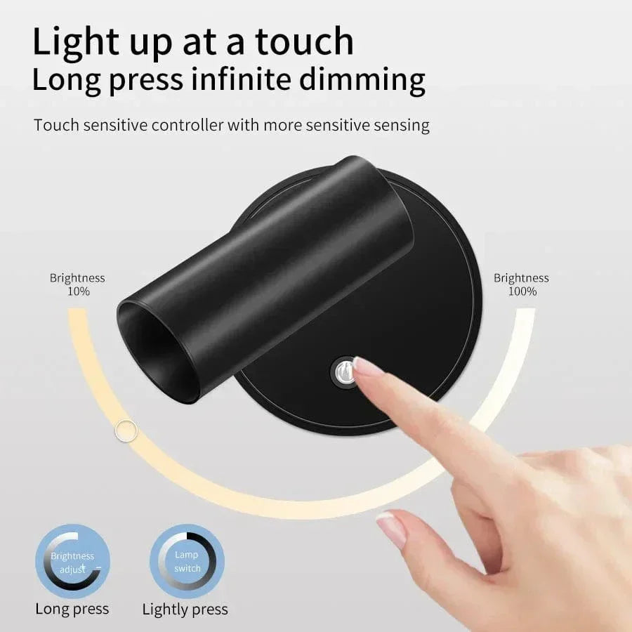 Uppladdningsbar LED-vägglampa med magnetfäste – Beröringskontroll – 360° rotation – Tre-färgjustering – Kompakt design