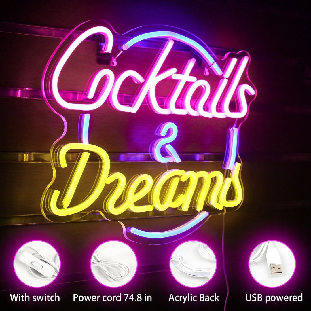 Cocktails &amp; Beer LED Neon Skylt – Livlig USB-drivet Bar &amp; Fest Dekoration