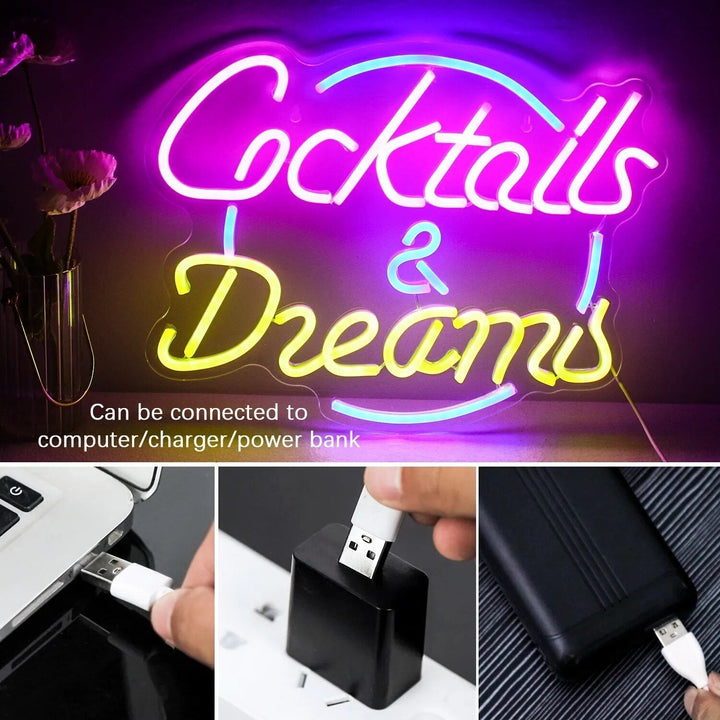 Cocktails &amp; Beer LED Neon Skylt – Livlig USB-drivet Bar &amp; Fest Dekoration