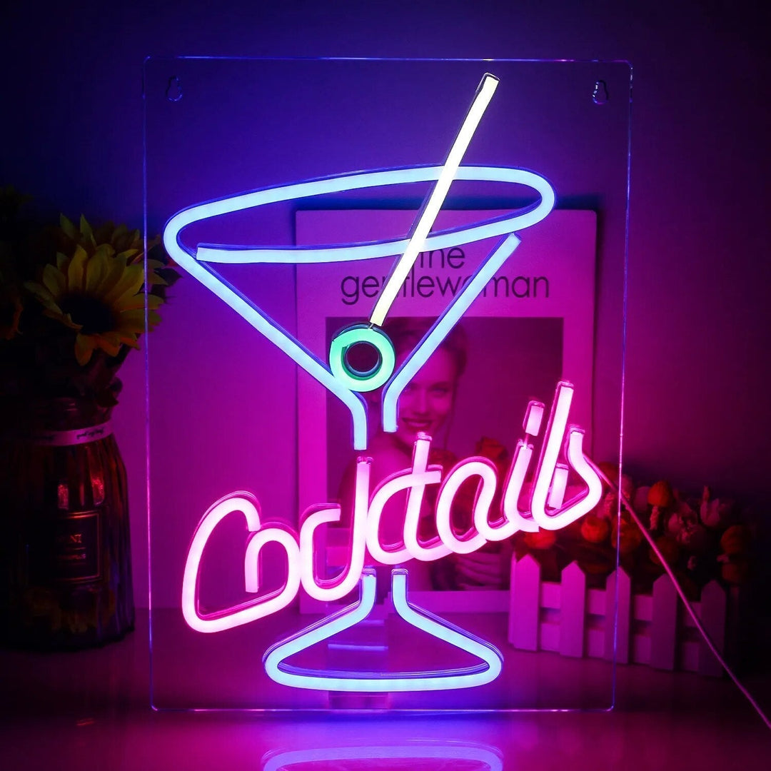 Cocktails &amp; Beer LED Neon Skylt – Livlig USB-drivet Bar &amp; Fest Dekoration